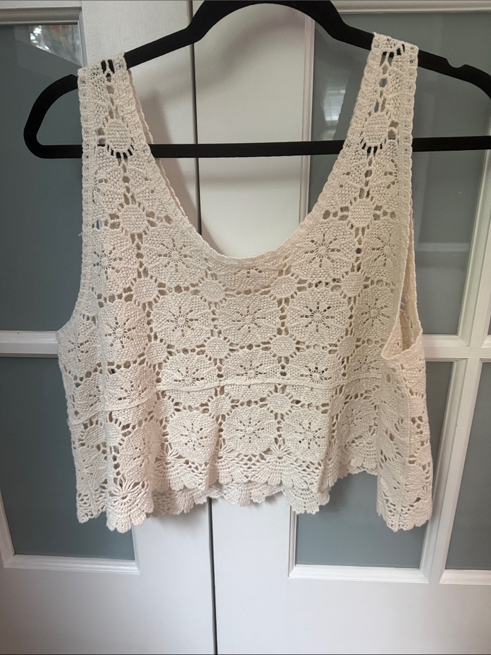 Crochet Tank Top - Cream Crochet Lace Women's Crop Top